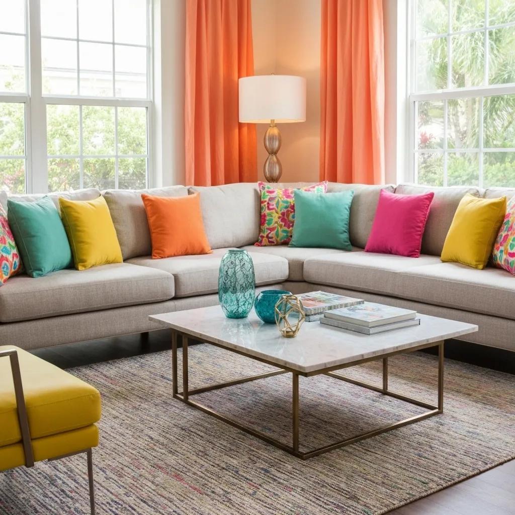 A vibrant Miami living room showcasing immaculately cleaned upholstery, radiating comfort and style