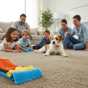 A happy Miami family enjoying a visibly clean and healthy living space, thanks to Zellar Cleaning's professional services