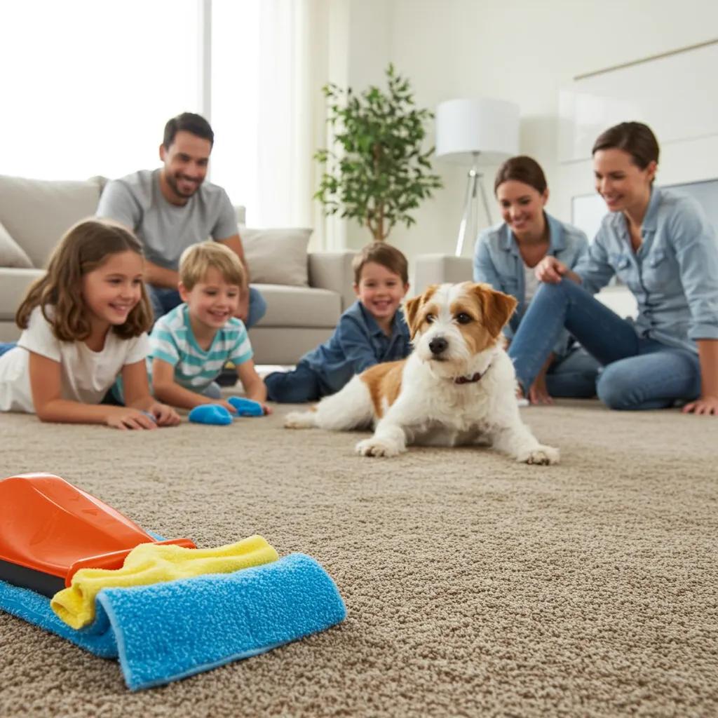 A happy Miami family enjoying a visibly clean and healthy living space, thanks to Zellar Cleaning's professional services