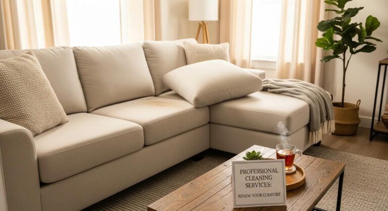 Cozy living room with a clean couch, showcasing the importance of professional couch cleaning