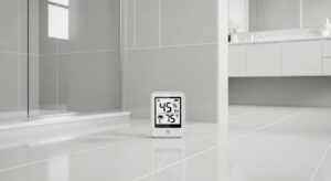 Spotless bathroom tile and grout — showing why humidity control matters in Florida