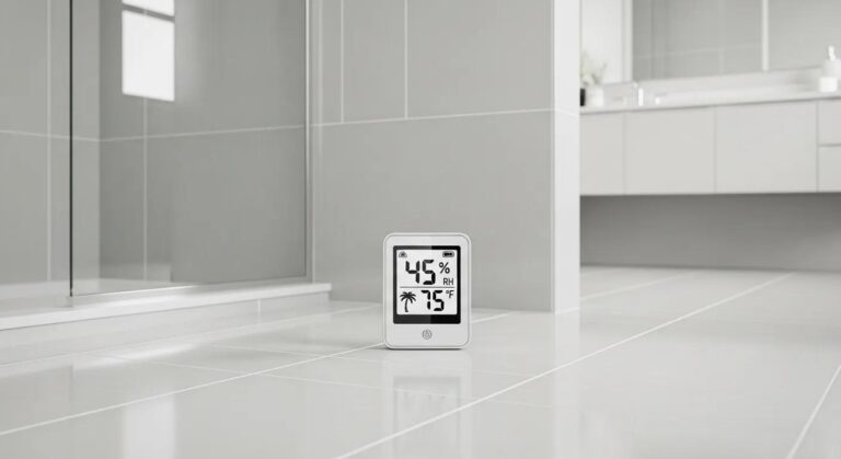 Spotless bathroom tile and grout — showing why humidity control matters in Florida