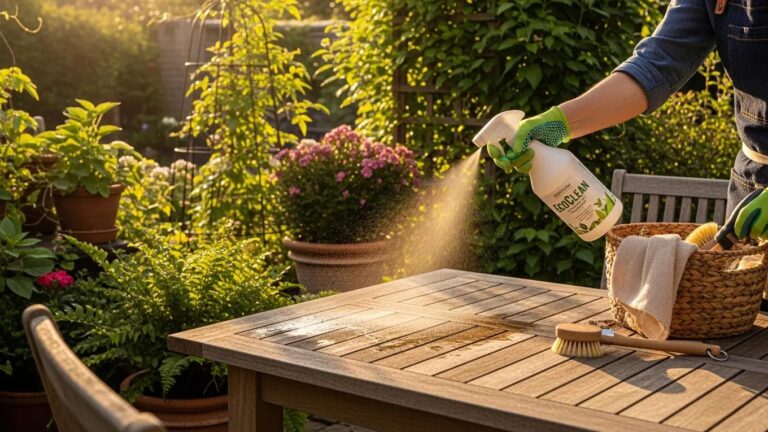 Outdoor furniture cleaning service in Miami removing dirt from patio table