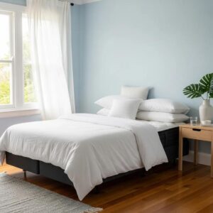 Freshly cleaned mattress in a bright bedroom, promoting healthier sleep for allergy sufferers