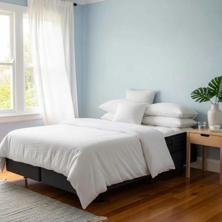 Freshly cleaned mattress in a bright bedroom, promoting healthier sleep for allergy sufferers