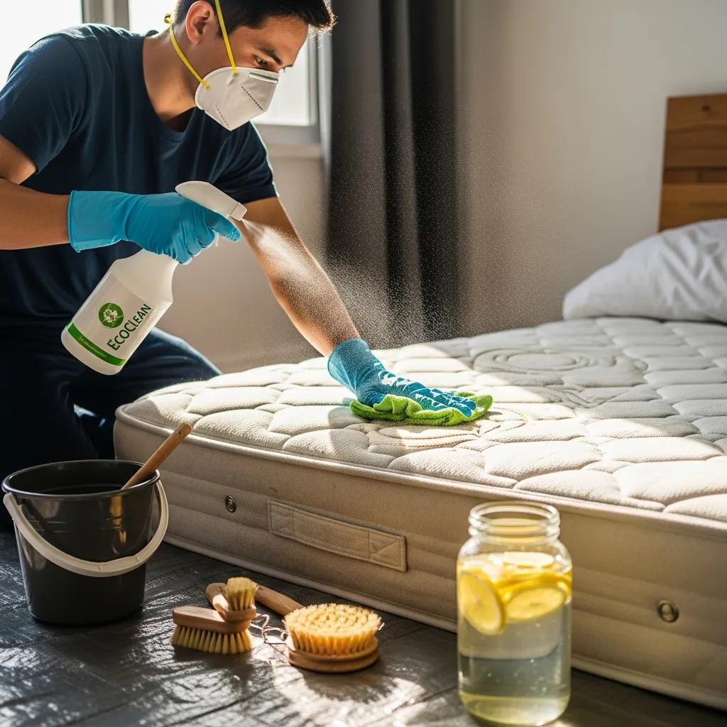 Cleaner using eco-friendly products to remove allergens from a mattress
