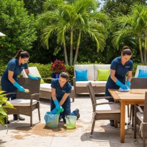 Professional outdoor furniture cleaning service in a sunny Florida setting